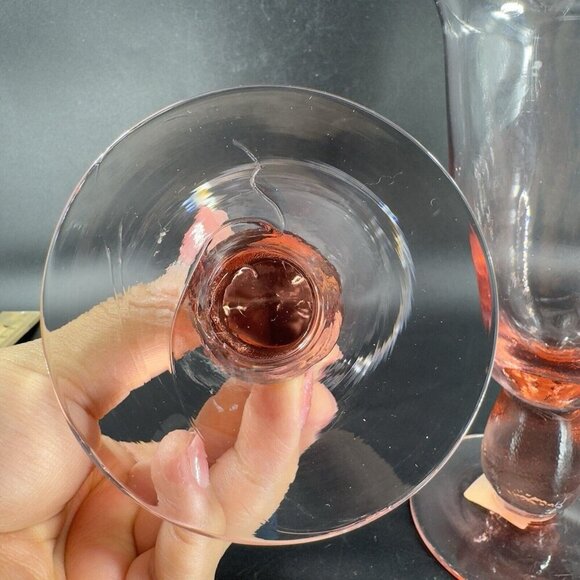 MIKASA Glass Tall Pink Glasses Cups Made In Mexico Goblet Drinking Glasses Set 2 - Picture 6 of 11